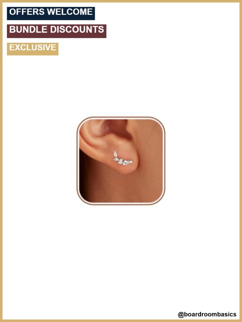 Leaf Ear Crawler Earrings 925 Sterling Silver 14k Gold Plated CZ Stud